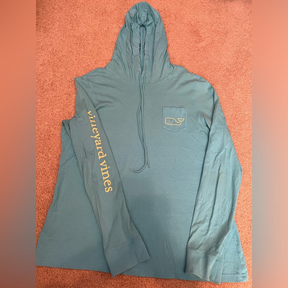 Vineyard Vines Teal Hooded Pullover with Yellow Logo